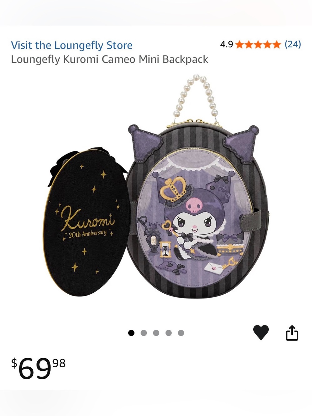 Loungefly Black & Purple Kuromi Cameo Mini Backpack 20th anniversary